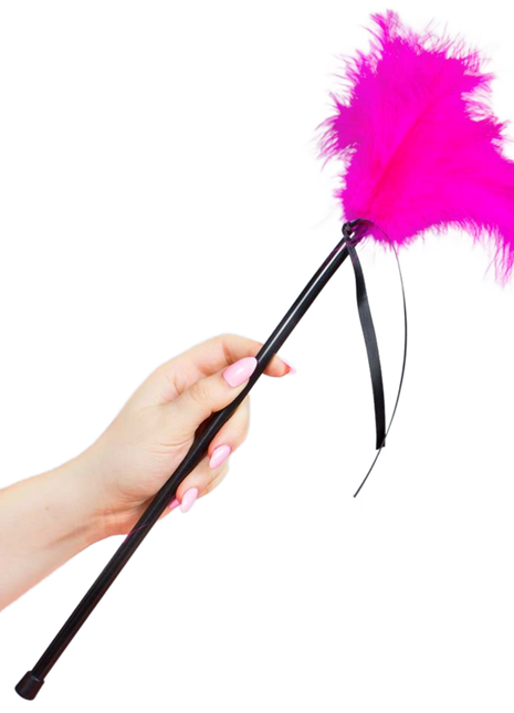 Secretplay rosa federn 40 cm vibrierender rosa federnstaubwedel mit schwarzem griff aus kunststoff