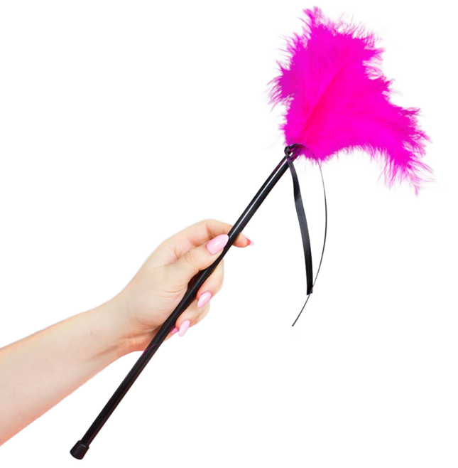 Secretplay rosa federn 40 cm vibrierender rosa federnstaubwedel mit schwarzem griff aus kunststoff
