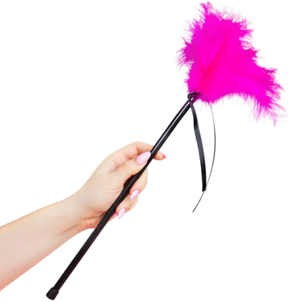 Secretplay rosa federn 40 cm vibrierender rosa federnstaubwedel mit schwarzem griff aus kunststoff