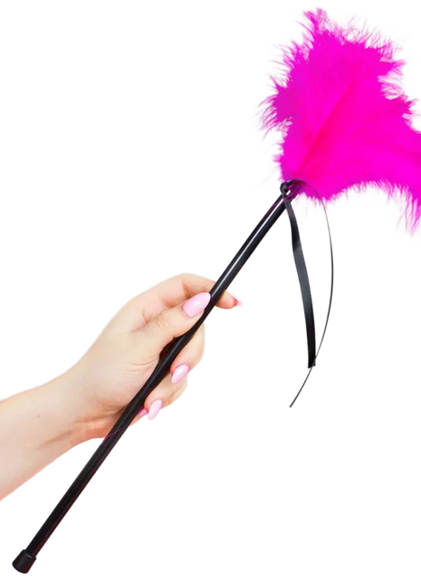 Secretplay rosa federn 40 cm vibrierender rosa federnstaubwedel mit schwarzem griff aus kunststoff