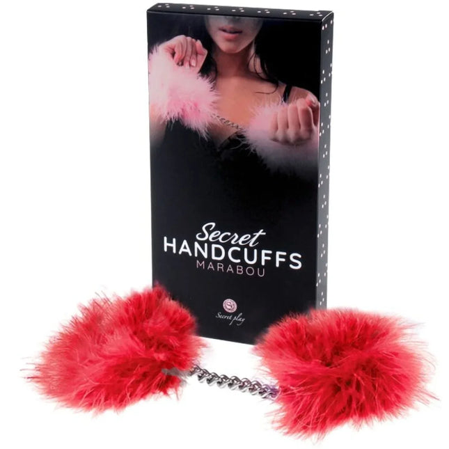 SECRETPLAY - ROTE MARABOU-HANDSCHELLEN - Handschellen
