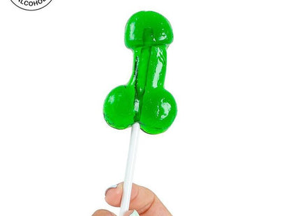 Secretplay schwanzlutscher mit alkohol mojito grün glänzender lutscher in phallusform auf weißem stiel