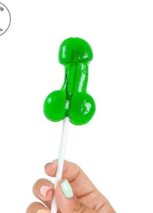 Secretplay schwanzlutscher mit alkohol mojito grün glänzender lutscher in phallusform auf weißem stiel