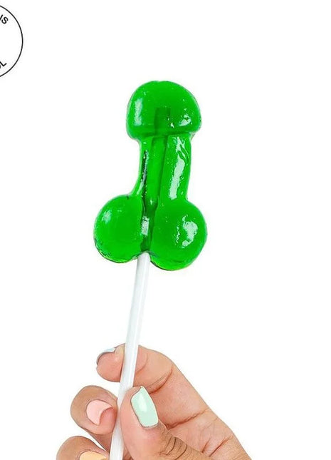 Secretplay schwanzlutscher mit alkohol mojito grün glänzender lutscher in phallusform auf weißem stiel