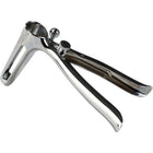Shiny chrome medizinspekulum von seven creations mit gebogenen griffen und verstellbarem knopfen