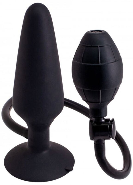 Schwarzer silikon aufblasbarer analplug größe l von seven creations mit pumpe und schlauch