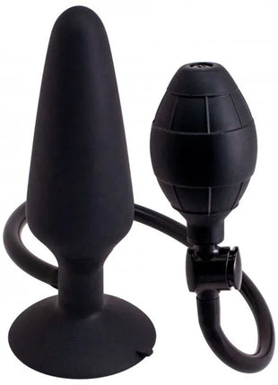 Schwarzer silikon aufblasbarer analplug größe l von seven creations mit pumpe und schlauch