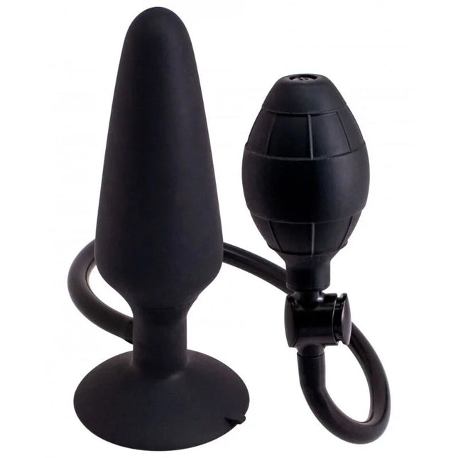 Schwarzer silikon aufblasbarer analplug größe l von seven creations mit pumpe und schlauch