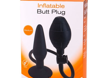 Schwarzer aufblasbarer analplug größe m von seven creations mit bauchigem, strukturiertem kopf und pumpe
