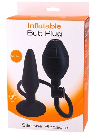 Schwarzer aufblasbarer analplug größe m von seven creations mit bauchigem, strukturiertem kopf und pumpe