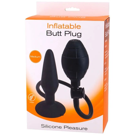 Schwarzer aufblasbarer analplug größe m von seven creations mit bauchigem, strukturiertem kopf und pumpe