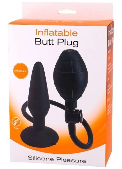 Schwarzer aufblasbarer analplug größe m von seven creations mit bauchigem, strukturiertem kopf und pumpe