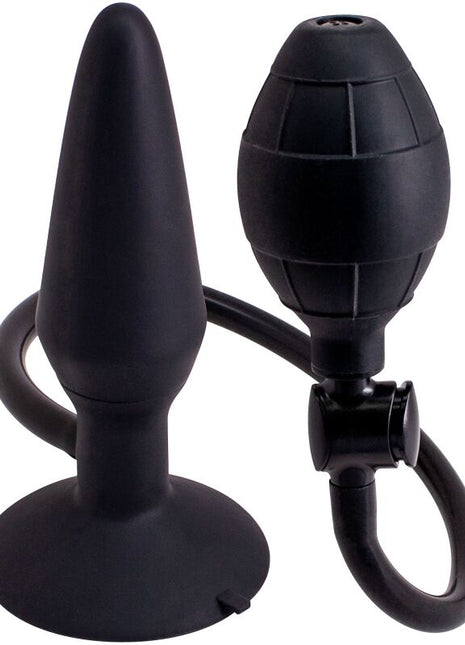 Schwarzer aufblasbarer analplug größe m von seven creations mit pumpe und schlauch für einfache handhabung