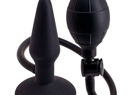 Schwarzer silikon aufblasbarer analplug mit pumpe und schlauch von seven creations im produktbild