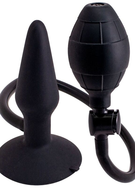 Schwarzer silikon aufblasbarer analplug mit pumpe und schlauch von seven creations im produktbild