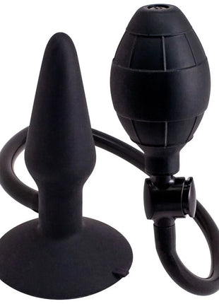 Schwarzer silikon aufblasbarer analplug mit pumpe und schlauch von seven creations im produktbild