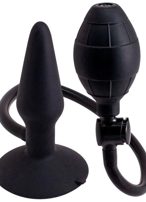 Schwarzer silikon aufblasbarer analplug mit pumpe und schlauch von seven creations im produktbild