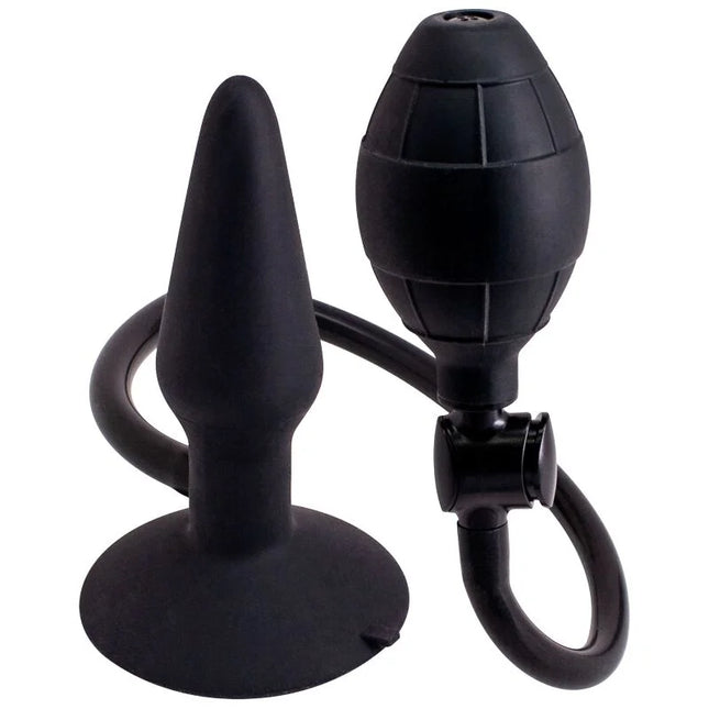 Schwarzer silikon aufblasbarer analplug mit pumpe und schlauch von seven creations im produktbild