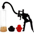 Schwarze kunststoff-pumpe mit klarem glaszylinder und rot-schwarzen saugfüßen von seven creations für perfekte peniserektion