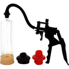 Schwarze kunststoff-pumpe mit klarem glaszylinder und rot-schwarzen saugfüßen von seven creations für perfekte peniserektion