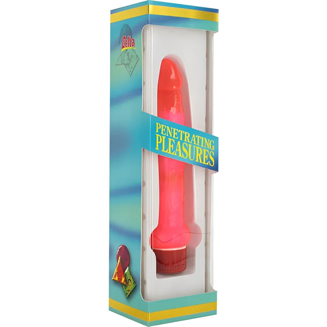 Ein lebhafter pinkfarbener glänzender silikon analvibrator von seven creations mit rotem sockel und strukturierter grifffläche