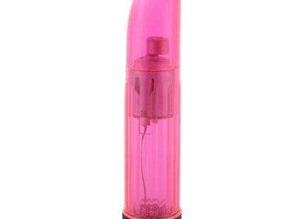 Pinkfarbener durchsichtiger vibrator aus kunststoff mit schwarzer strukturierter basis von seven creations kristallklarer vibrator lady rosa