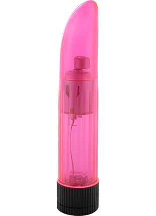 Pinkfarbener durchsichtiger vibrator aus kunststoff mit schwarzer strukturierter basis von seven creations kristallklarer vibrator lady rosa