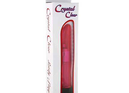 Ein sieben creations kristallklarer vibrator lady rosa aus durchsichtigem pink und schwarz in klarer markenverpackung