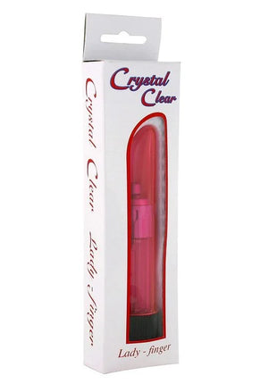 Ein sieben creations kristallklarer vibrator lady rosa aus durchsichtigem pink und schwarz in klarer markenverpackung