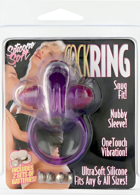 Lila silikon-vibratorring von seven creations mit noppenhülle und ein-tasten-vibration in lila