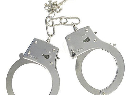 Seven creations metallhandschellen aus silbernem metall mit ketten und drei schlüsseln für sichere befestigung
