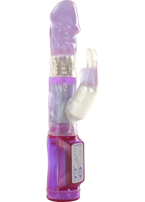 Violetter und durchsichtiger plastik vibrierender rabbit toy mit bedienfeld am fuß seven creations mini-raubende hase