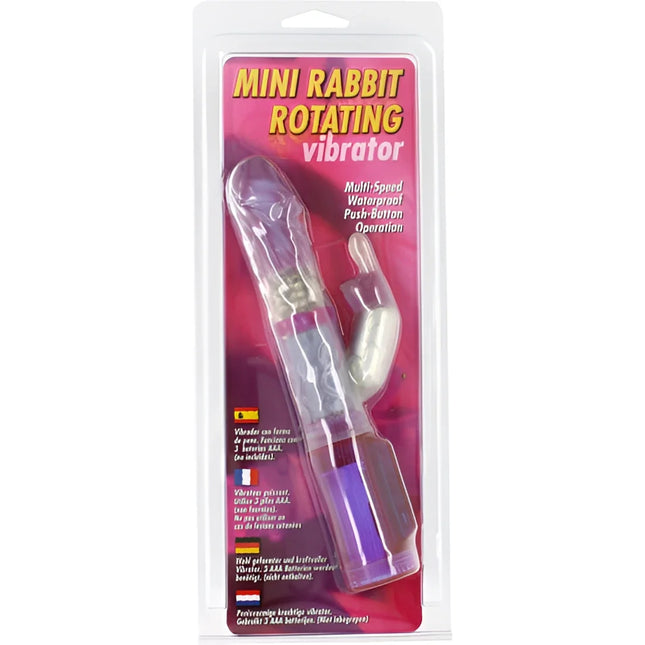 Transparenter plastik mini vibrator rottierend mit lila und silbernen akzenten von seven creations mini-raubende hase