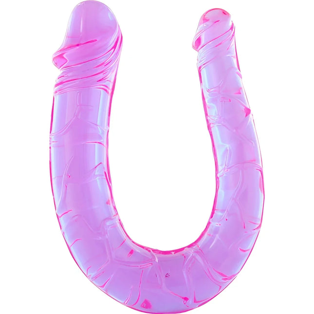 Pink transparenter silikon u-förmiger doppelseitiger dildo mit zwei flexiblen jelly-köpfen von seven creations