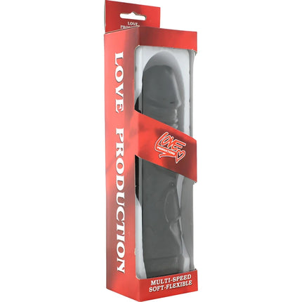 Schwarzer weicher flexibler vibrator mit mehreren geschwindigkeiten in roter love production verpackung von seven creations