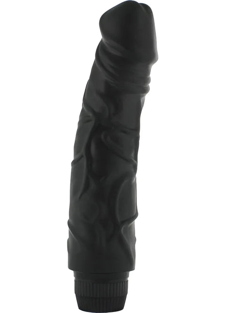 Schwarzer silikonvibrator von seven creations mit texturierten rillen und geripptem griff 22 cm lang