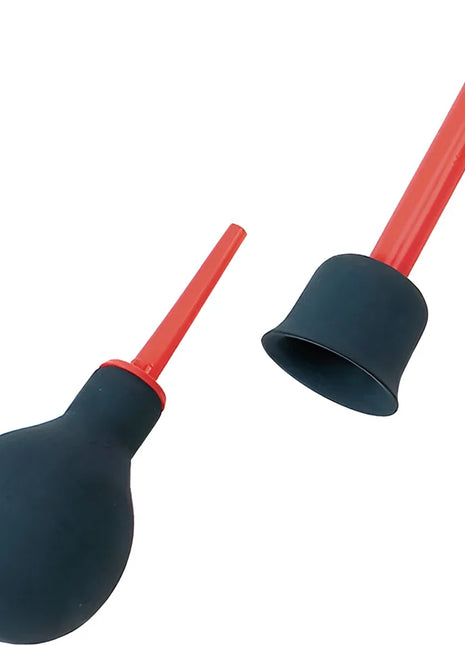 Seven creations rektalreinigungsbirne mit schwarzem gummiballon, rotem griff und geblähtem aufsatz
