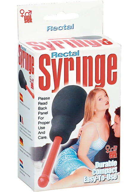 Schwarze und rote rektalreinigungsbirne aus silikon von seven creations in verpackung