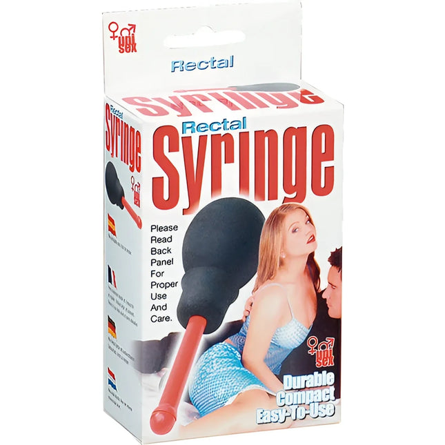 Schwarze und rote rektalreinigungsbirne aus silikon von seven creations in verpackung