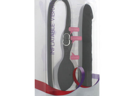 Schwarzer aufblasbarer vibrator von seven creations mit pinken clip-verschluss und silbernem steuerknopf in plastikverpackung