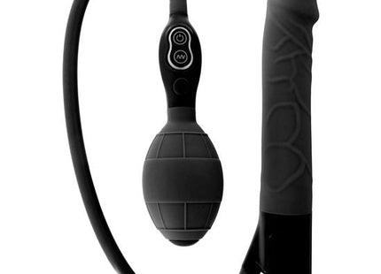 Schwarzer aufblasbarer vibrator von seven creations aus silikon mit strukturiertem griff und steuerknöpfen am pumpenventil