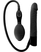 Schwarzer aufblasbarer vibrator von seven creations aus silikon mit strukturiertem griff und steuerknöpfen am pumpenventil