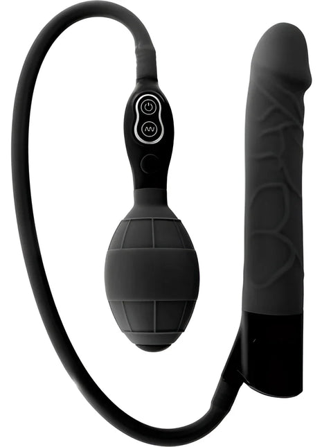 Schwarzer aufblasbarer vibrator von seven creations aus silikon mit strukturiertem griff und steuerknöpfen am pumpenventil