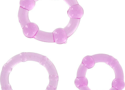 Set aus drei lila silikonringen mit transparenter, abgerundeter segmentierung von seven creations