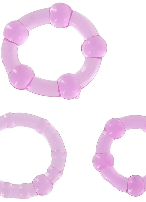 Set aus drei lila silikonringen mit transparenter, abgerundeter segmentierung von seven creations