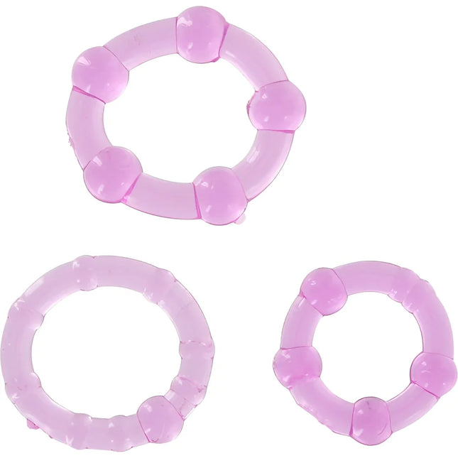 Set aus drei lila silikonringen mit transparenter, abgerundeter segmentierung von seven creations