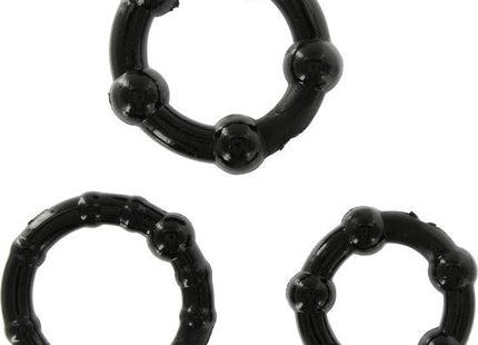 Schwarzer silikon penisring mit gleichmäßig verteilten kugelperlen von seven creations set aus drei ringe