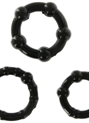 Schwarzer silikon penisring mit gleichmäßig verteilten kugelperlen von seven creations set aus drei ringe