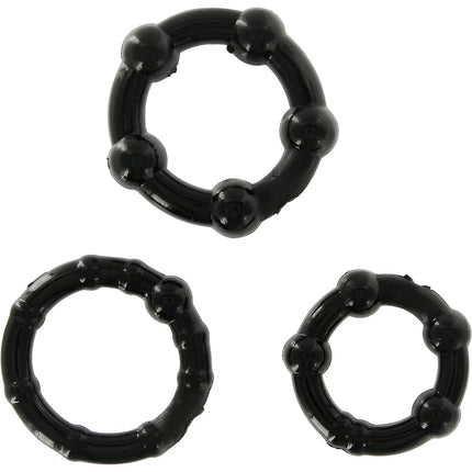 Schwarzer silikon penisring mit gleichmäßig verteilten kugelperlen von seven creations set aus drei ringe