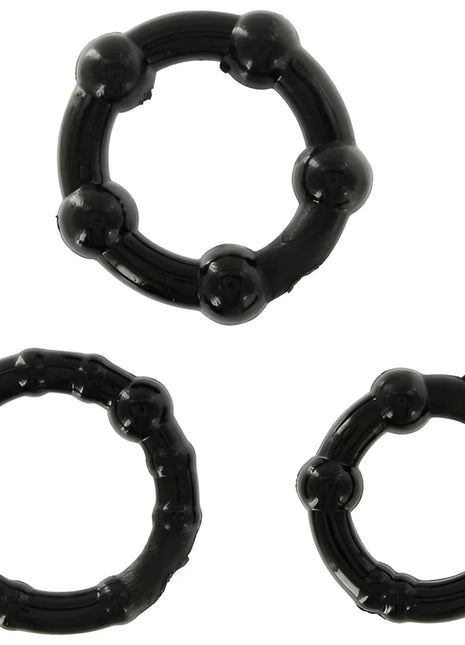 Schwarzer silikon penisring mit gleichmäßig verteilten kugelperlen von seven creations set aus drei ringe